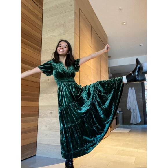 NWT by Anthropologie The Somerset Maxi in Green Velvet Edition Dress L - Picture 9 of 9